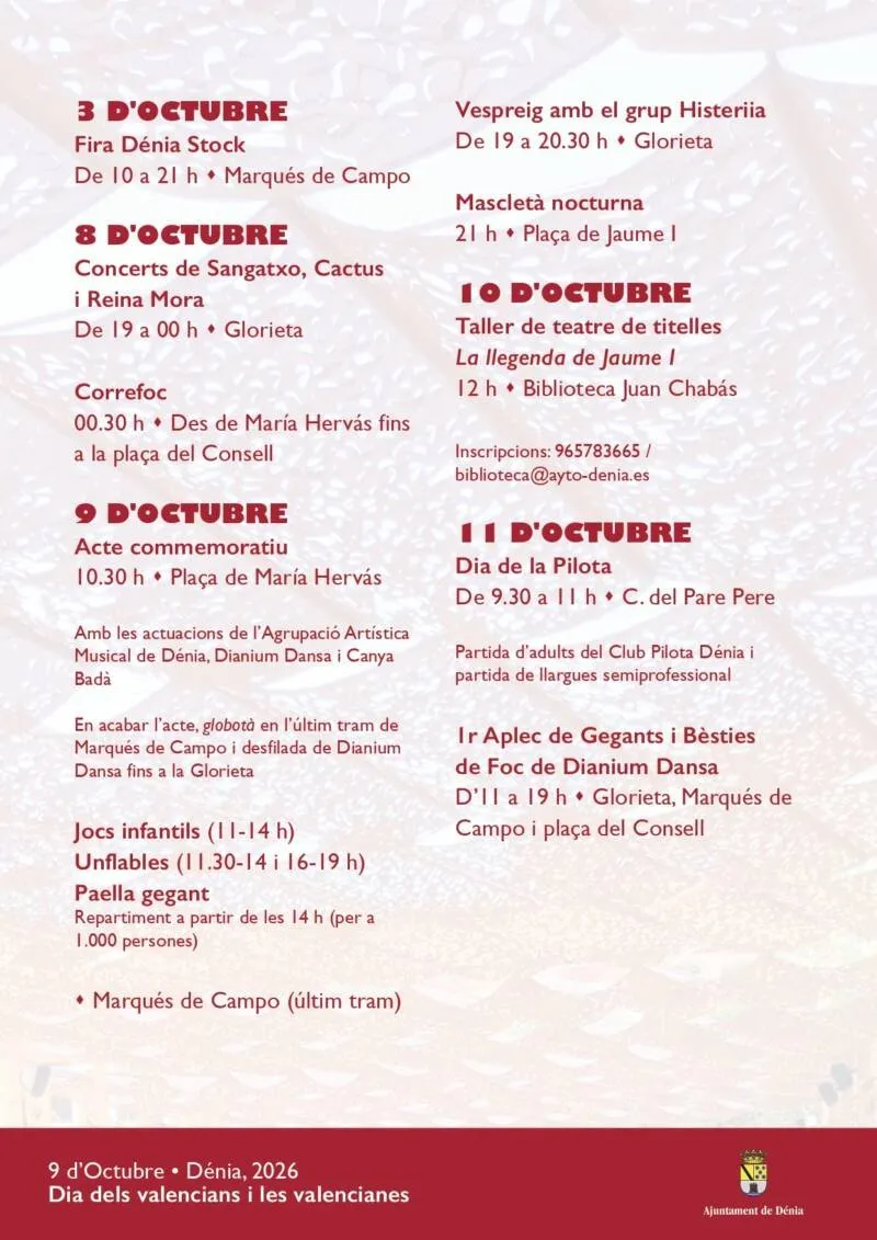 Dénia presents programme of events for 9 October, Day of Valencians