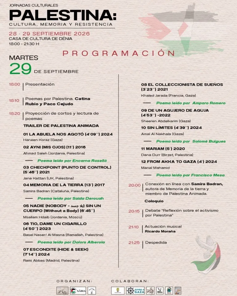 Poesía, cine y debate activista en la segunda cita de las jornadas por Palestina en Dénia